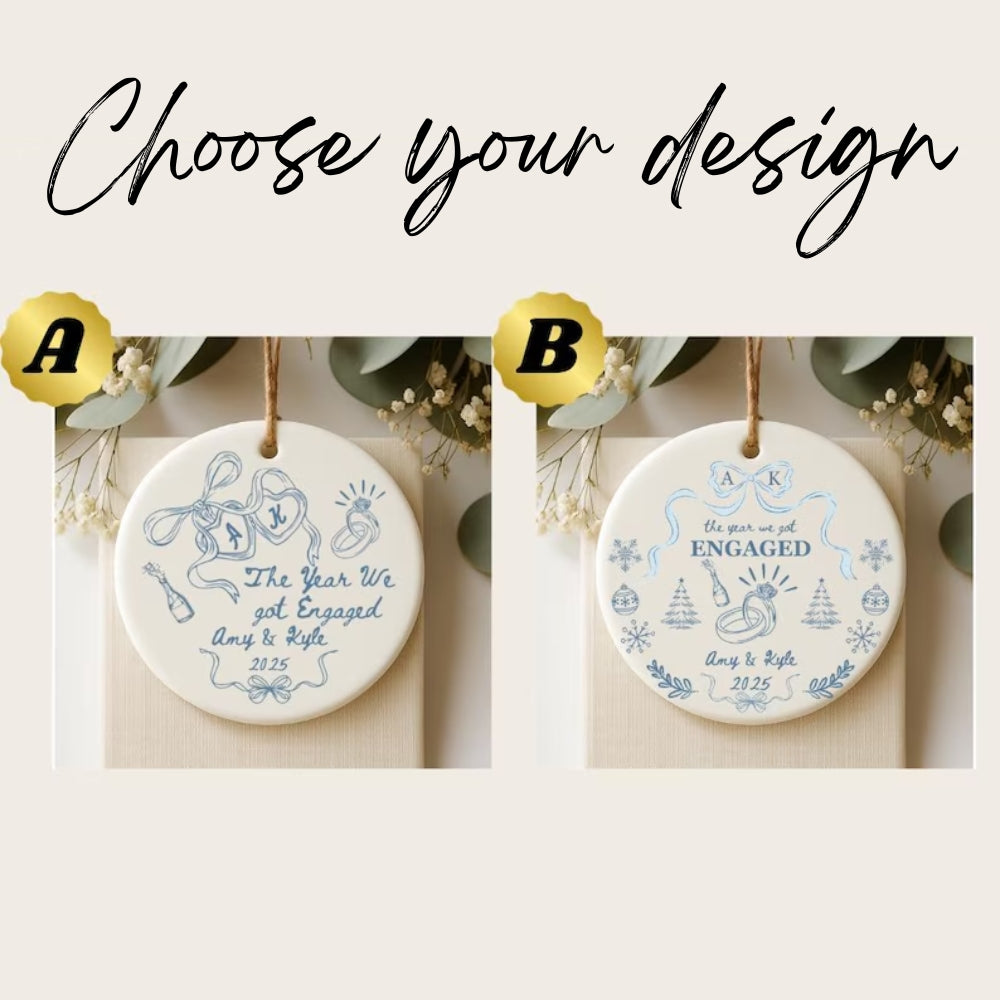 The Year We Got Engaged Personalized Couple Ceramic Ornament, Custom Wedding Engagement Ornament WD0305