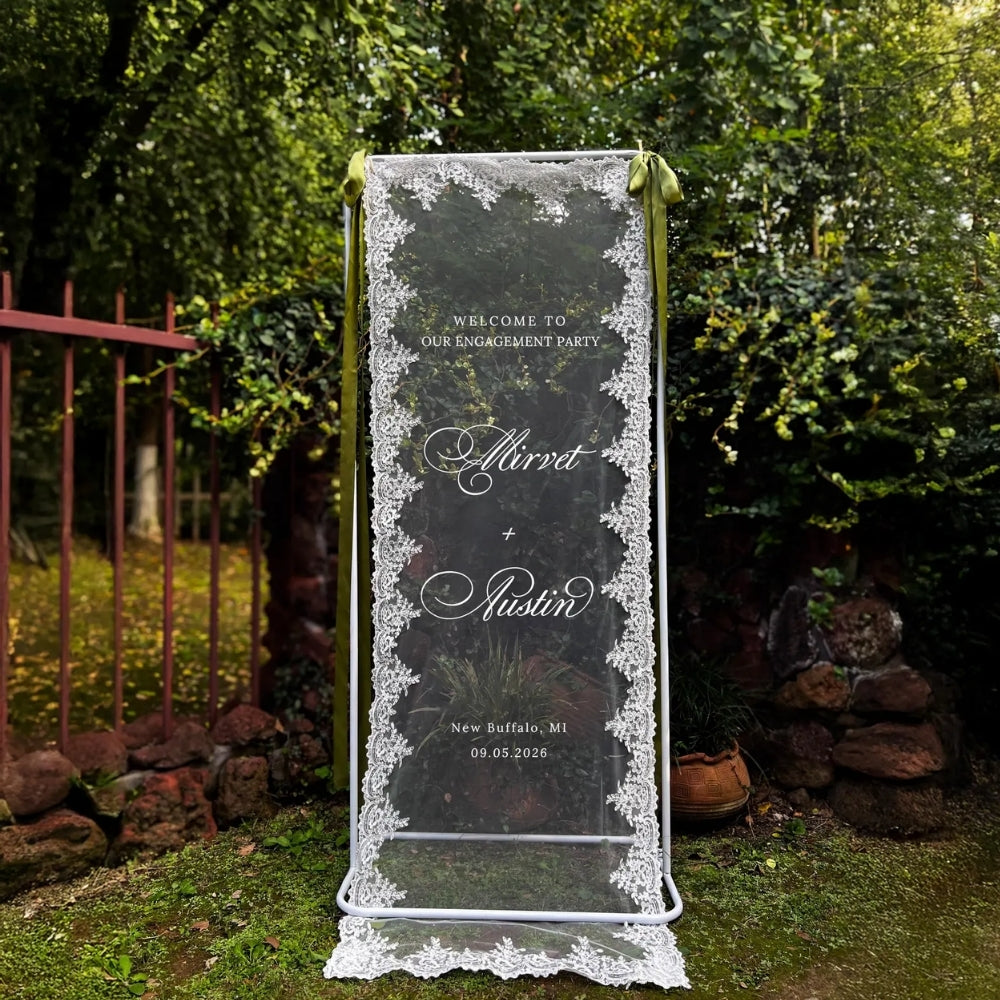 Welcome To Our Engagement Party Custom Lace Welcome Banner, Custom Wedding Engagement Sign WD0392