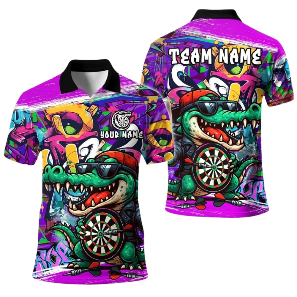 Custom Funny Crocodile Graffiti Darts Polo Shirt For Mens, Custom Crocodile Darts Team Shirts DE0034