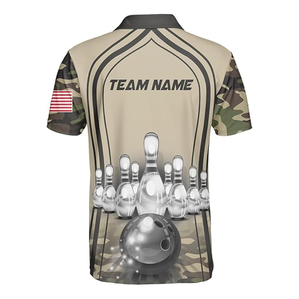 Custom Camoflage Bowling Men's Polo Shirts, Custom Camo Bowling Team Shirts BZ0342