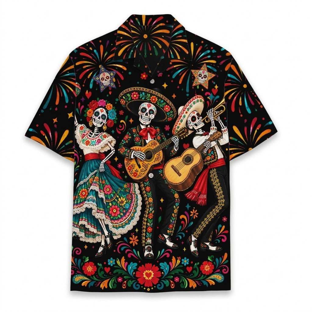 Sugar Skull Black Hawaiian Shirt For Men Women, Day Of The Dead Hawaiian Shirt HE0891