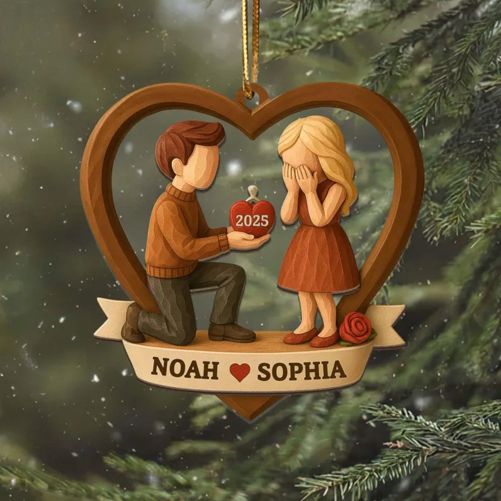 Personalized Couple Marriage Proposal 2 Layered Wooden Ornament, Custom Engaged Ornament WD0038