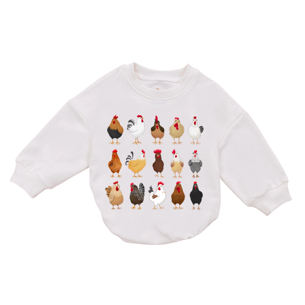 Chicken Farm Animal Baby Romper Sweatshirt, Chicken Lover Baby Romper Sweatshirt BB0170