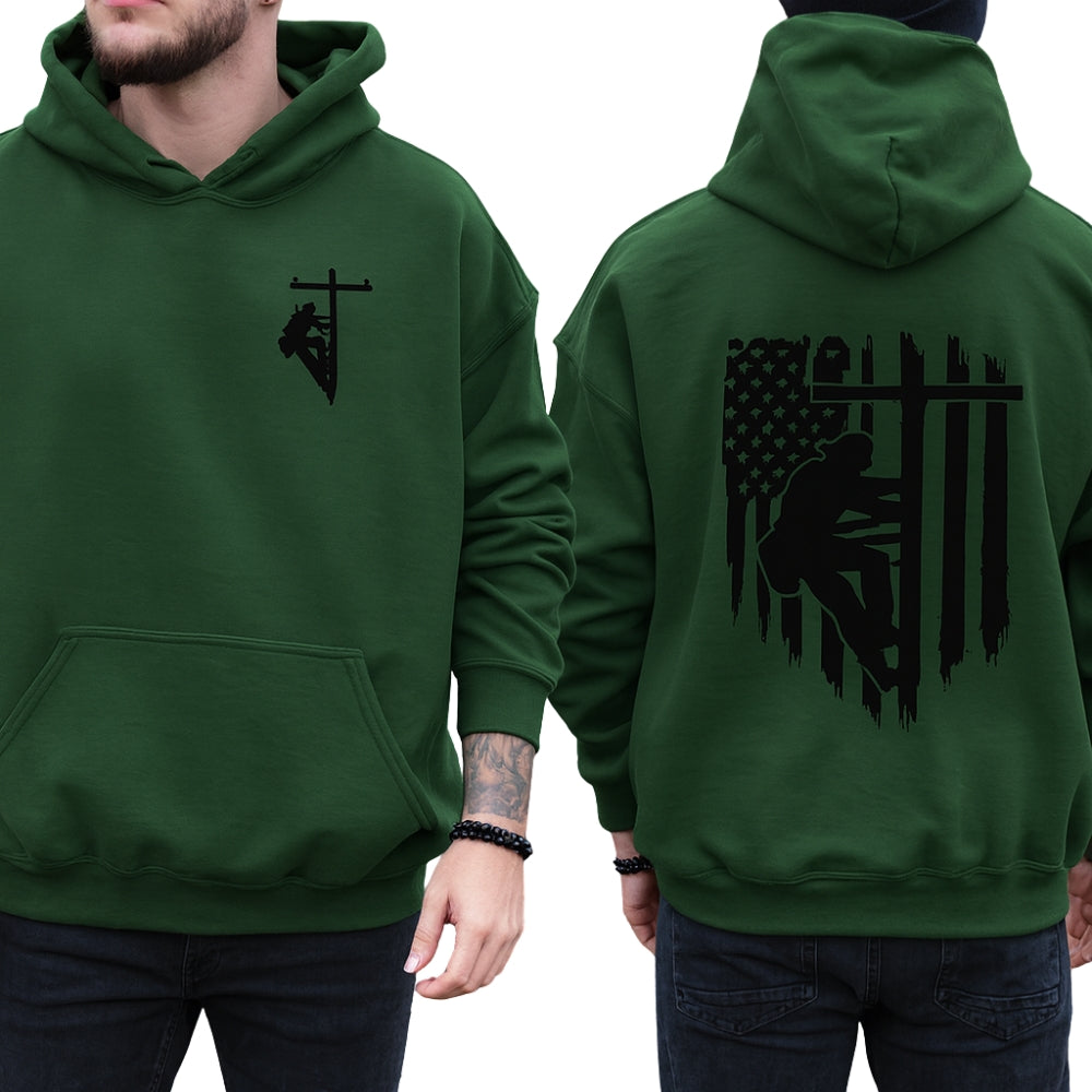 Lineman American Flag Hoodie For Men, Power Lineworker Hoodie 2D0589