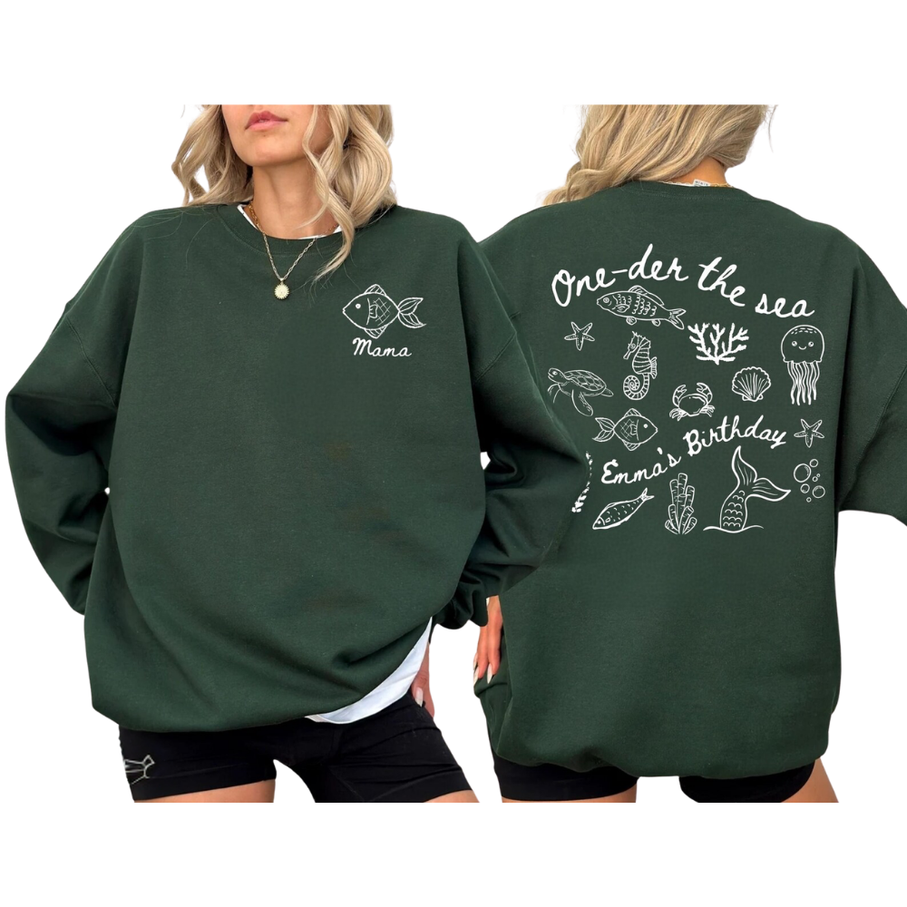 One-der The Sea Custom 1st Birthday Matching Family Sweatshirt, Custom Ocean First Birthday Sweatshirt For Family ET1541