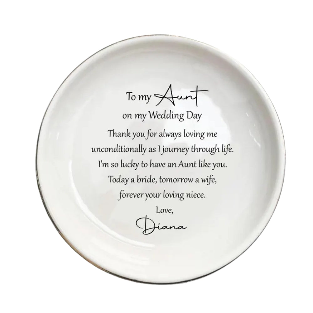 To My Aunt On My Wedding Day Personalized Ring Dish From Bride, Personalized Wedding Jewelry Dish For Aunt Of The Bride WD0156