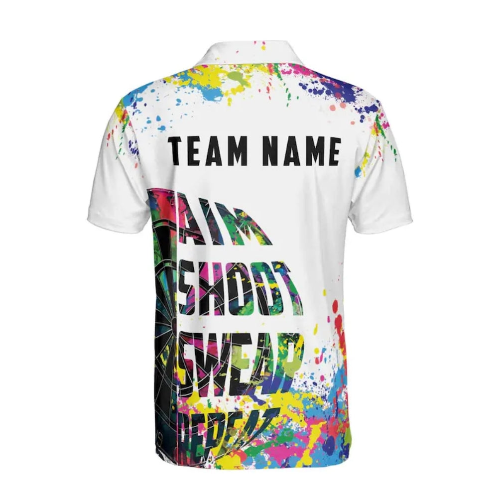 Aim Shoot Swear Repeat Custom Colorful Darts Men Polo Shirt, Custom Funny Darts Team Shirts DE0035