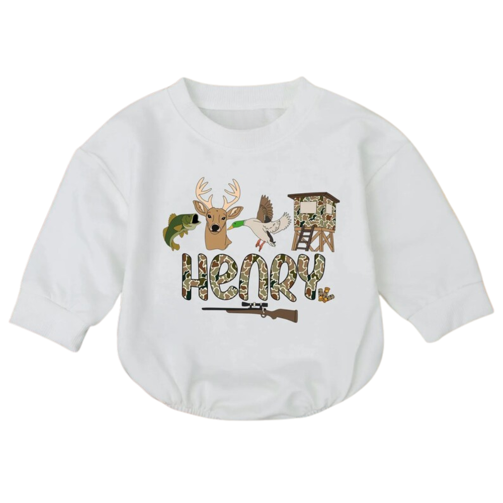 Custom Hunting Camo Baby Romper Sweatshirt, Custom Hunting Lover Romper Sweatshirt Baby BB0554