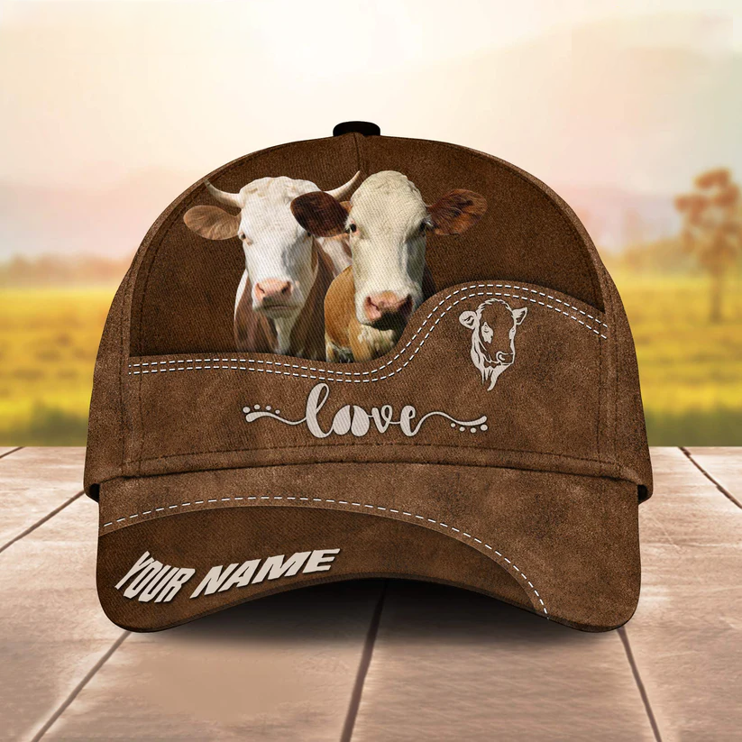Simmental Love Leather Pattern Customized Name Cap CA0103