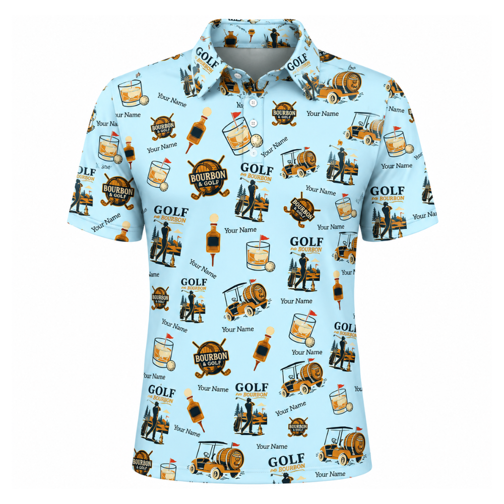 Golf And Bourbon Custom Name Golf Polo Shirt Men Blue, Custom Bourbon Golf Shirts GZ0288