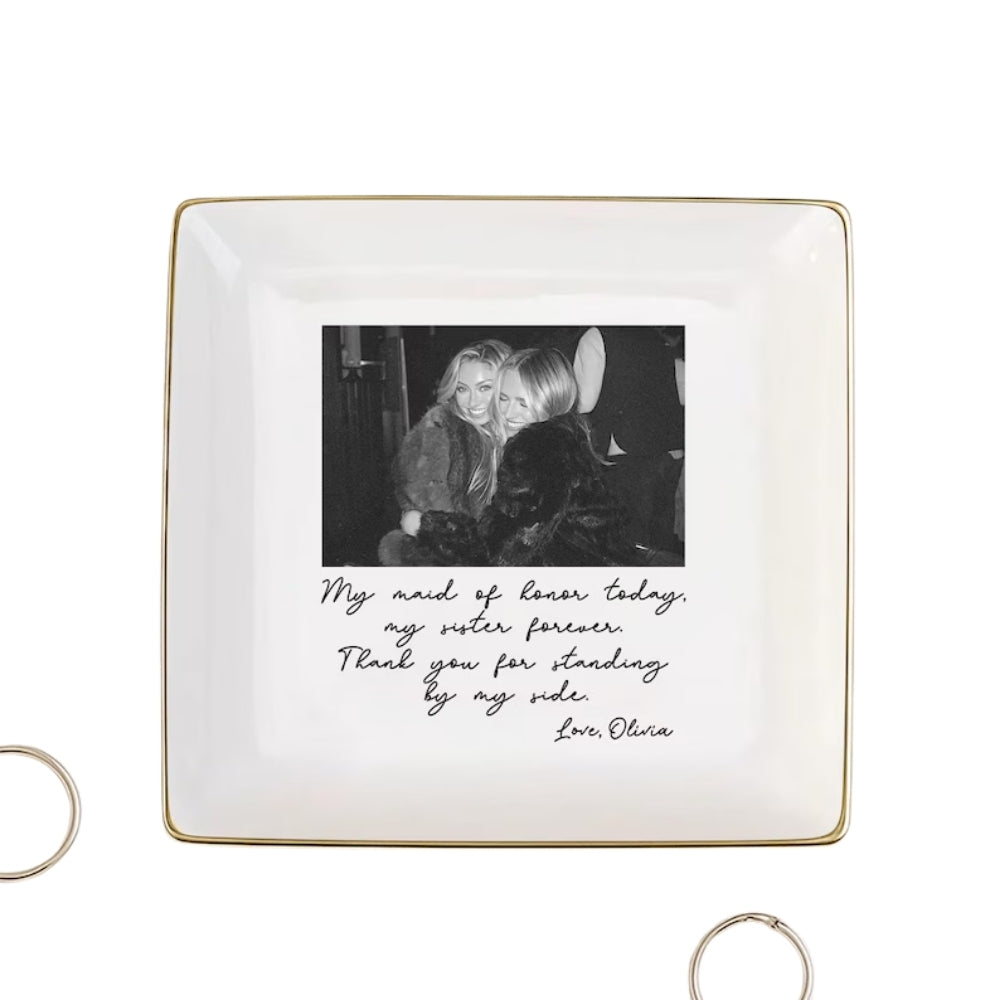 Custom Photo Maid of Honor Jewelry Dish for Sister, Personalized Sister Maid of Honor Jewelry Dish from Bride WD0039