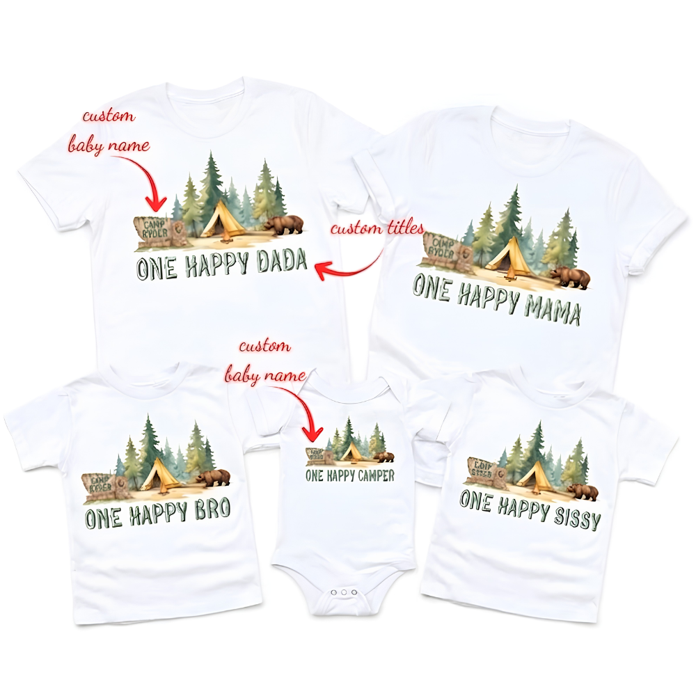 One Happy Camper Custom Camping First Birthday Family Matching T Shirt, Custom Camp 1st Birthday Family Shirts ET1168