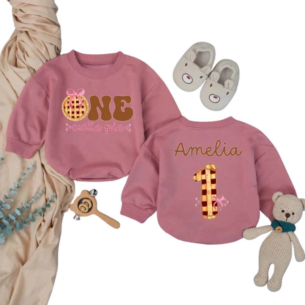 Personalized One Cutie Pie Birthday Baby Romper Sweater, Custom Cute Pie 1st Birthday Baby Romper Sweatshirt BB0261