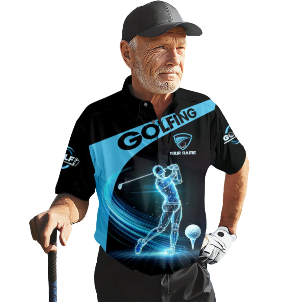 Swing Swear Look For Ball Repeat Custom Blue Black Golf Polo Shirt For Men, Custom Funny Golf Shirts GZ0263