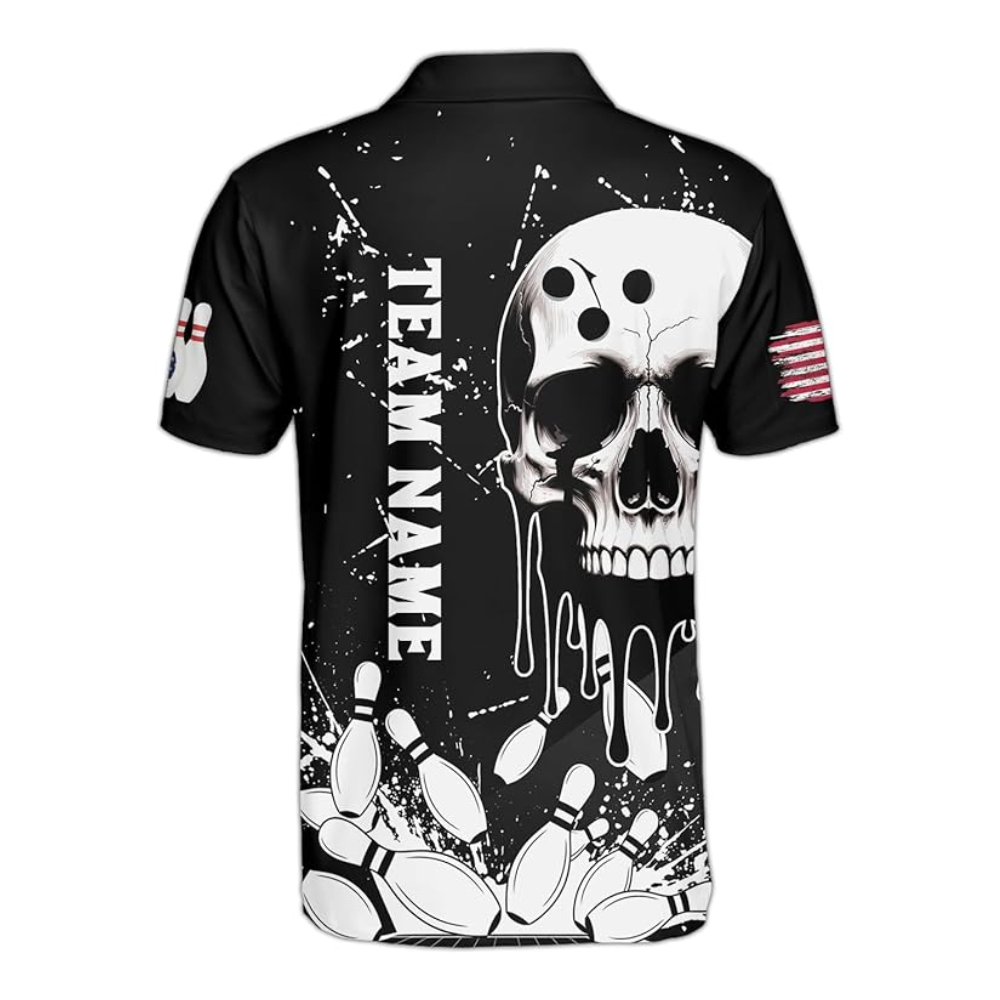 Custom Black And White Skull Bowling Men Jersey, Custom Skull Bowling Shirts For Team BZ0339