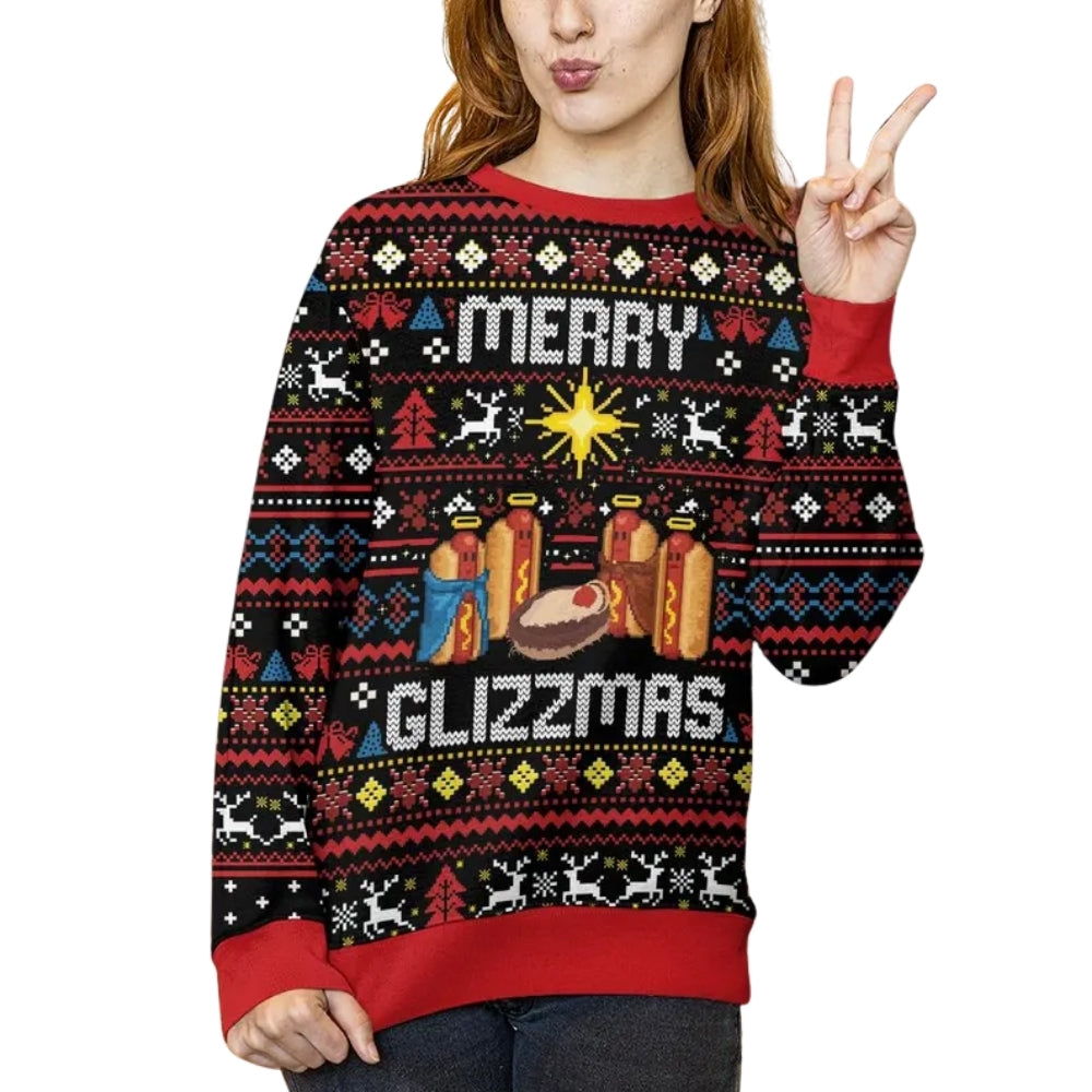 Merry Glizzmas Funny Hot Dog Christmas 3D Sweatshirt, Hot Dog Christmas Sweatshirt 2D1090