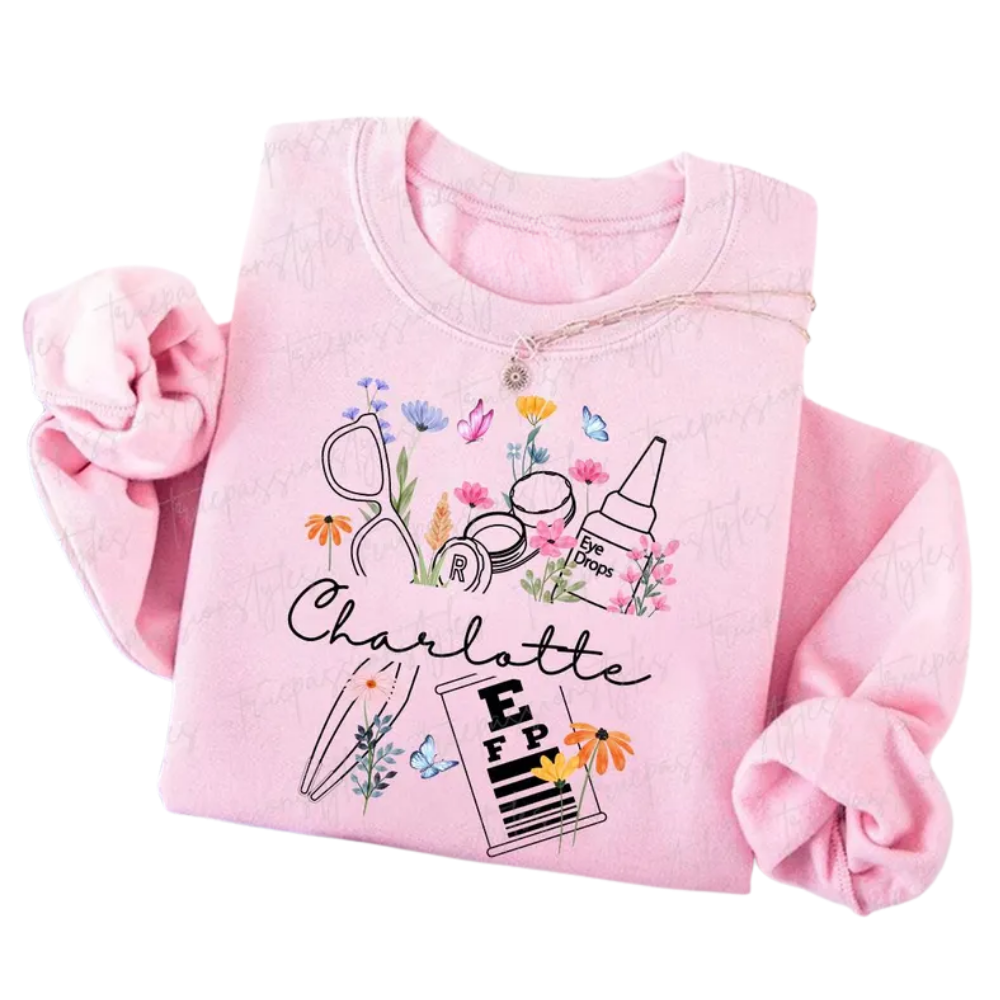 Custom Name Optometrist Floral Sweatshirt, Personalized Ophthalmologist Sweatshirts 2D0914