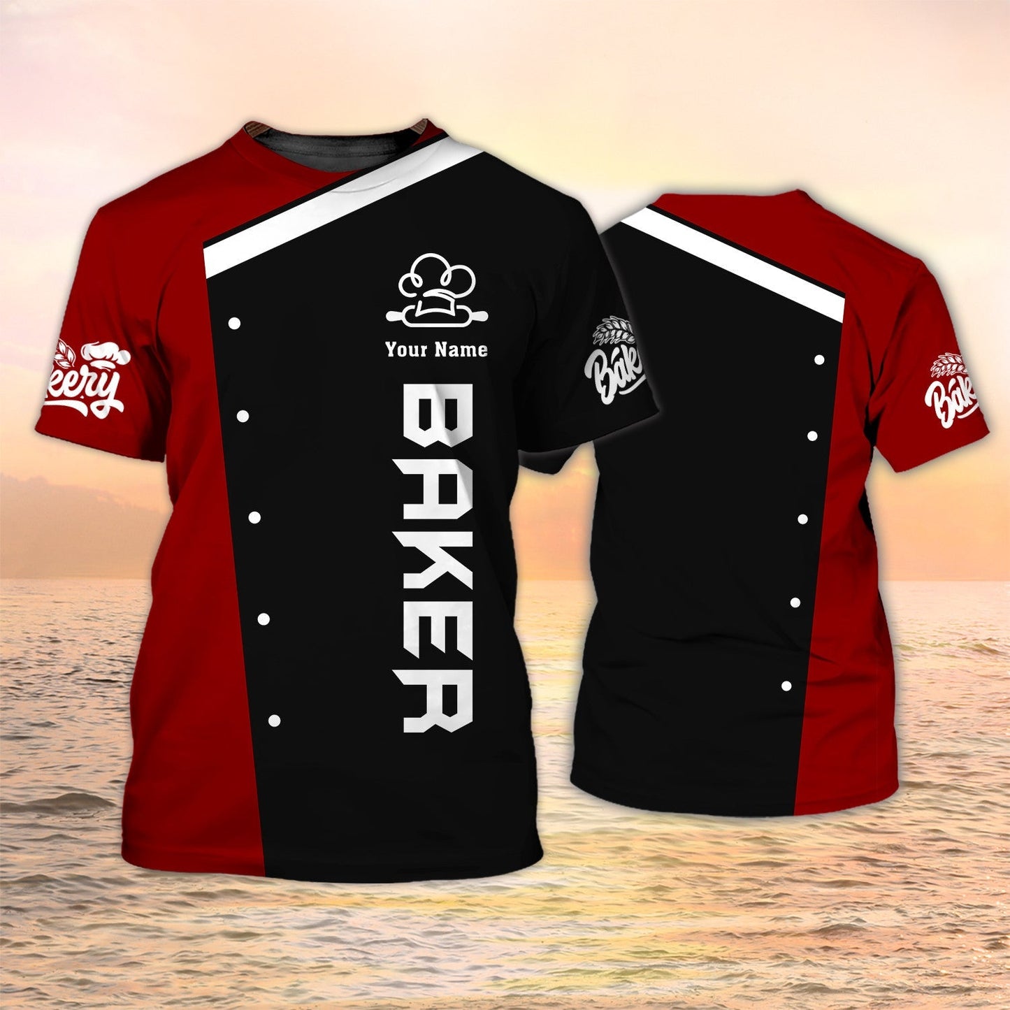 Baker T Shirt Custom Bakery Uniform Black & Red Lasfour TO2047