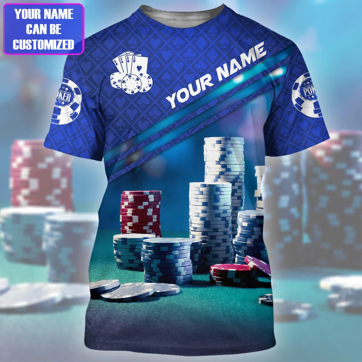 Personalized 3D Blue Poker Shirt, Unisex Poker Tshirt Men Women, Poker Player Uniform TO2294