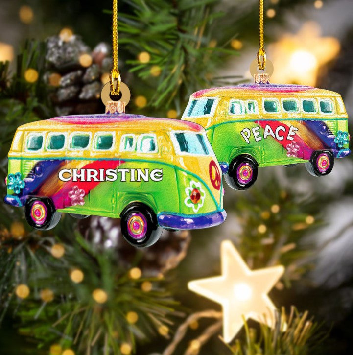 Custom Name Hippie Car Ornament, Acrylic Flat Ornament for Hippie Girl Christmas Gift OO3724