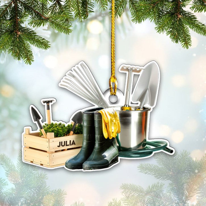 Personalized Garden Tool Ornament for Gardener, Custom Shaped Acrylic Garden Ornament OO3593