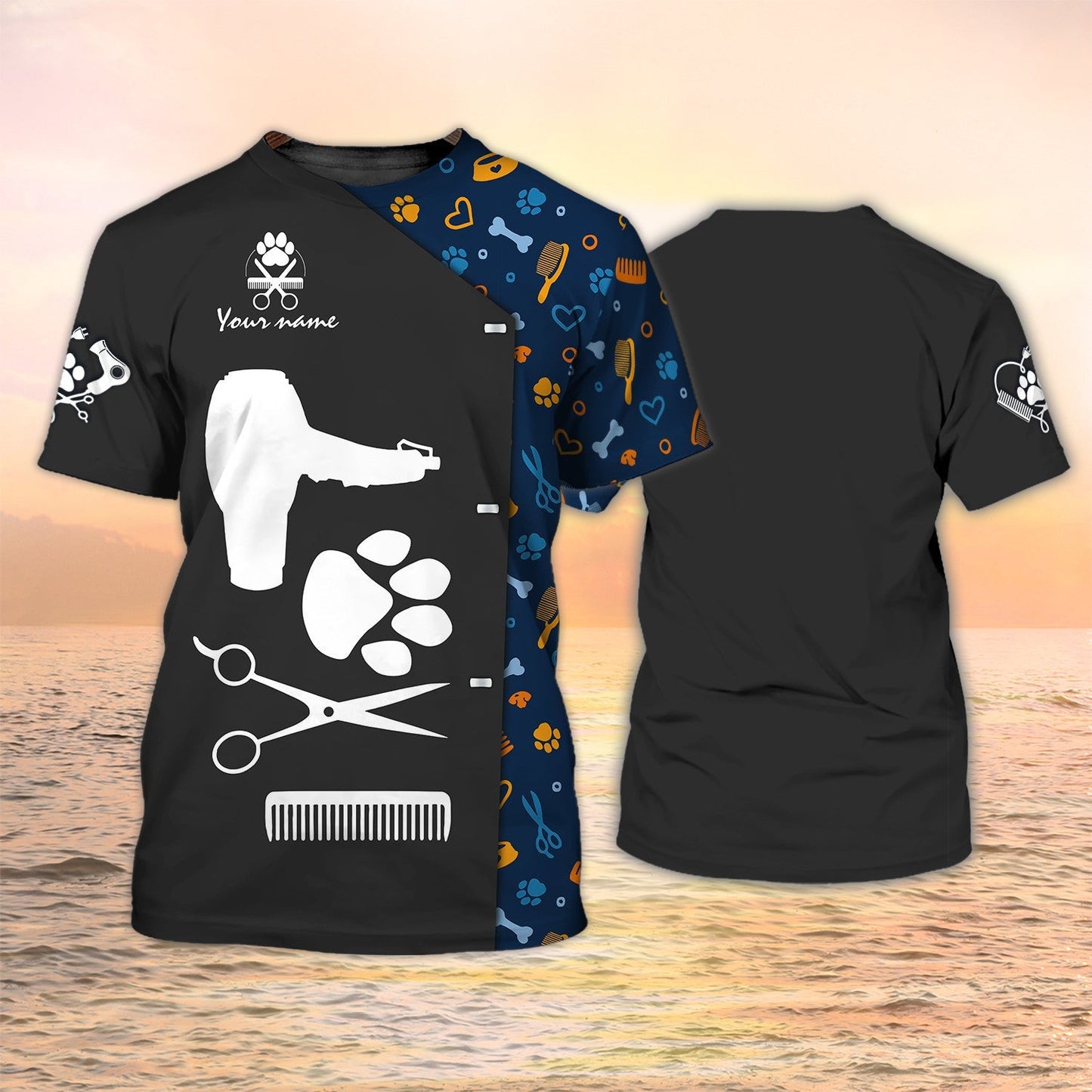 Paw Dog Groomer T Shirt Grooming Tools Custom Shirts Pet Salon Uniform TO2103