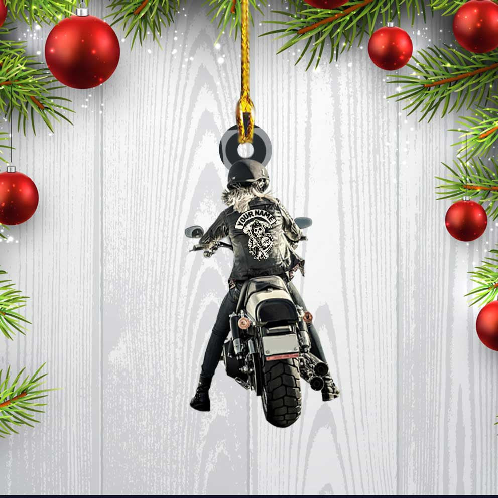 Personalized Skull Burn Rubber Motorcycle Acrylic Ornament, Flat Ornament for Skull Lovers OO3548