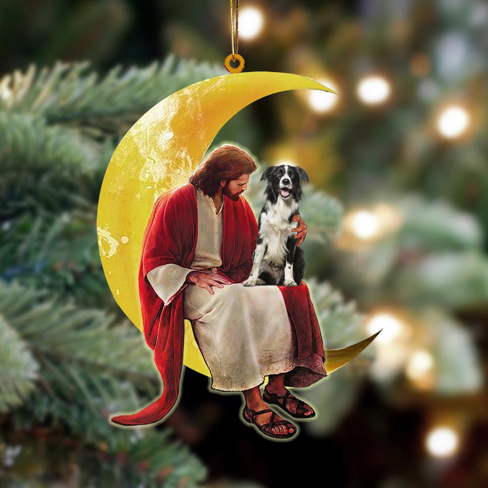 Border Collie And Jesus Sitting On The Moon Hanging Acrylic Ornament for Dog Lovers OO3459