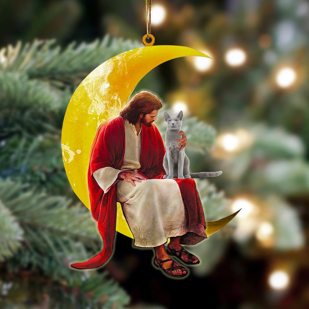 Russian Blue And Jesus Sitting On The Moon Hanging Acrylic Ornament for Dog Lovers OO3446