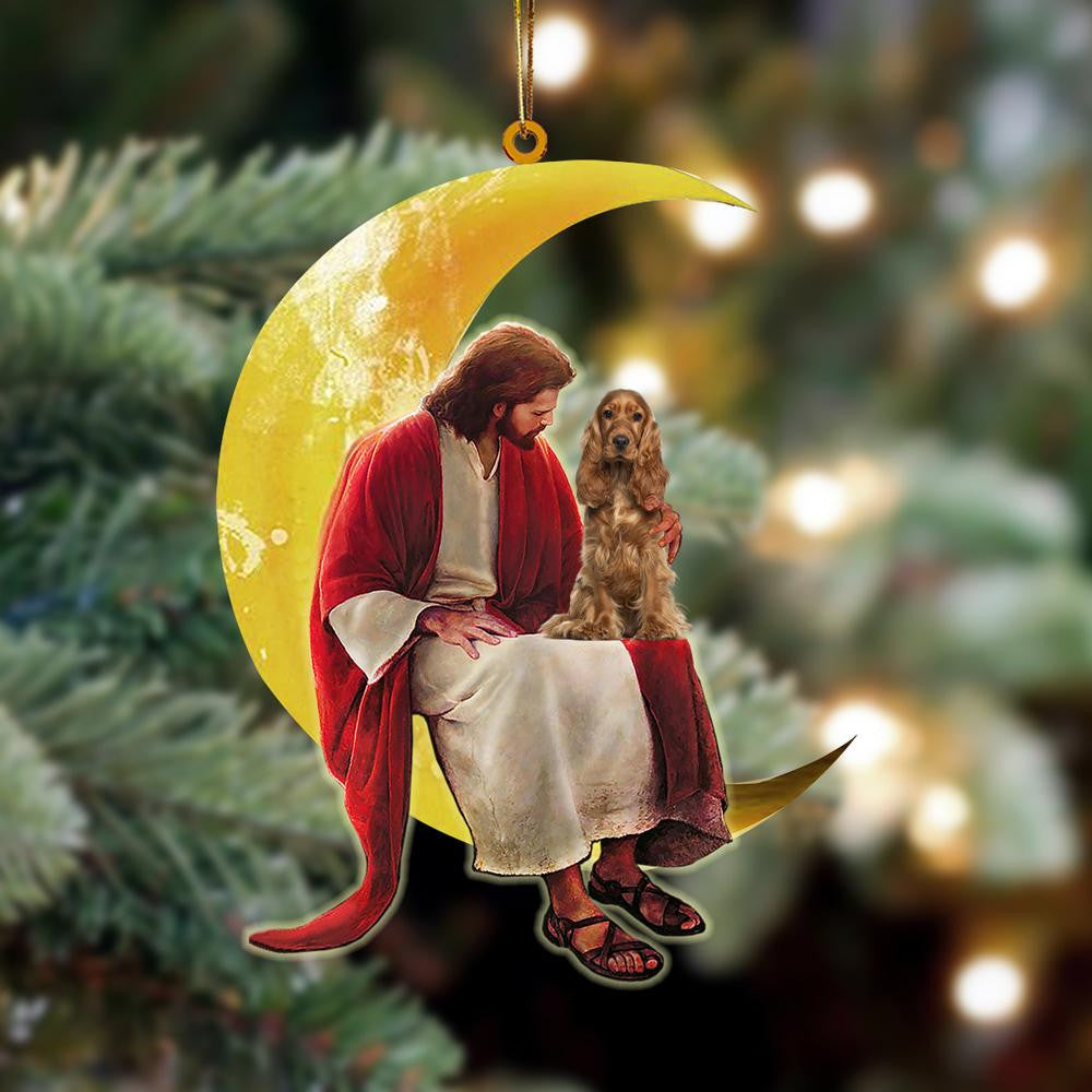 Cocker Spaniel And Jesus Sitting On The Moon Hanging Acrylic Ornament for Dog Lovers OO3409