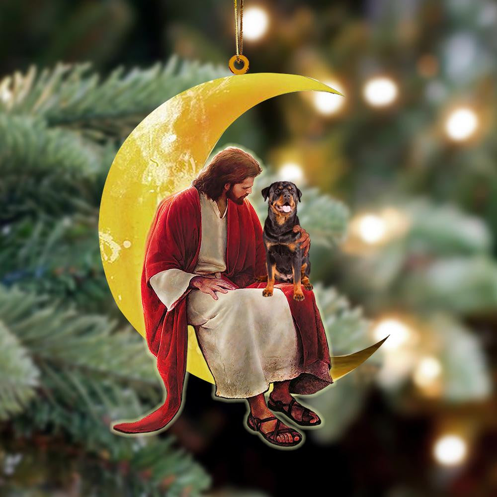 Rottweiler And Jesus Sitting On The Moon Hanging Acrylic Ornament for Dog Lovers OO3380