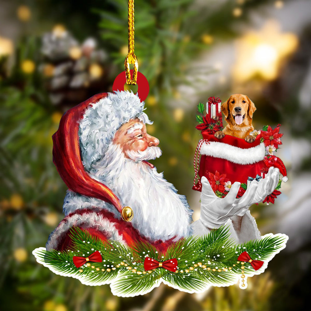 Golden Retriever and Santa Christmas Ornament for Dog Lovers, Dog Mom Acrylic Dog Ornament OO3274