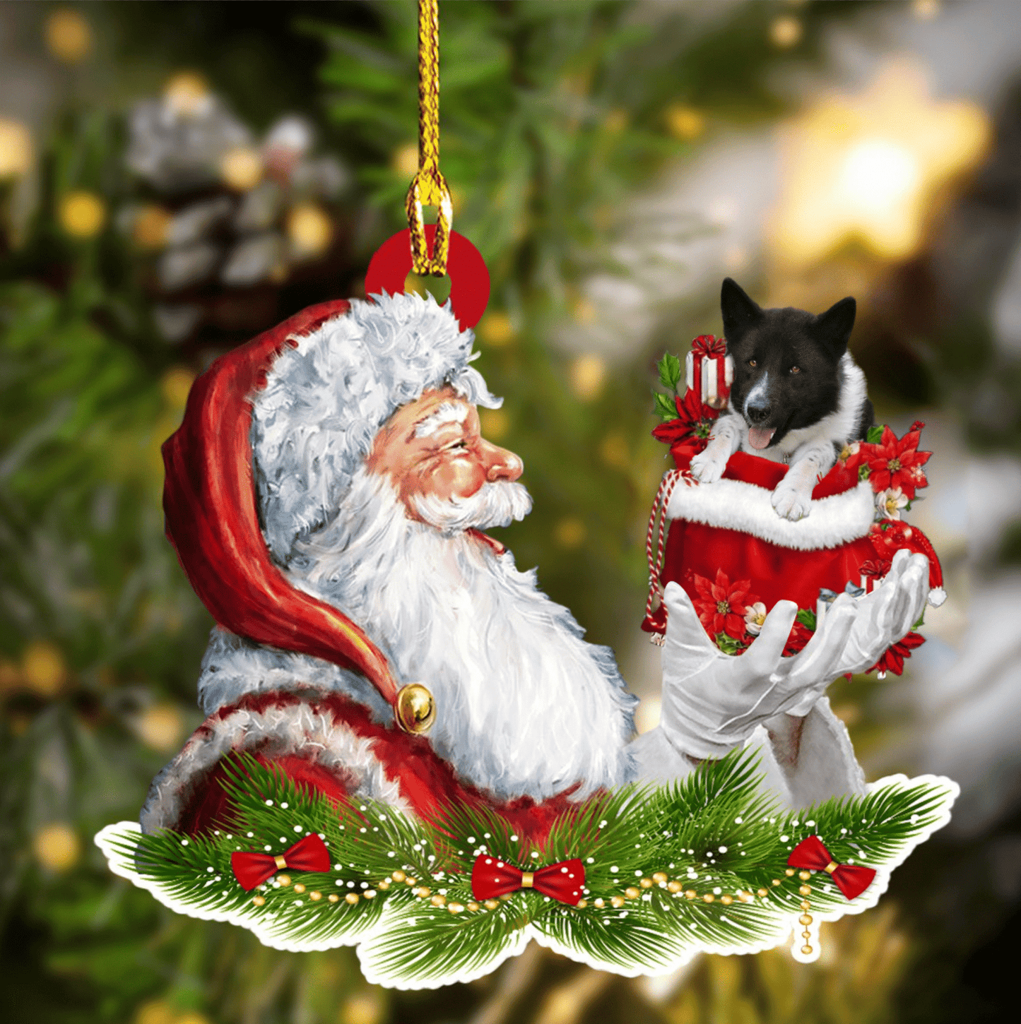 Karilen Bear and Santa Christmas Ornament for Dog Lovers, Dog Mom Acrylic Dog Ornament OO3277