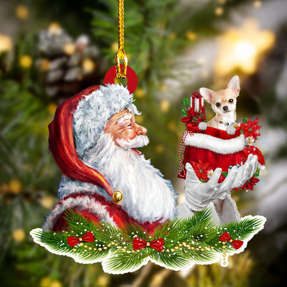 Chihuahua 2 and Santa Christmas Ornament for Dog Lovers, Dog Mom Acrylic Dog Ornament OO3273