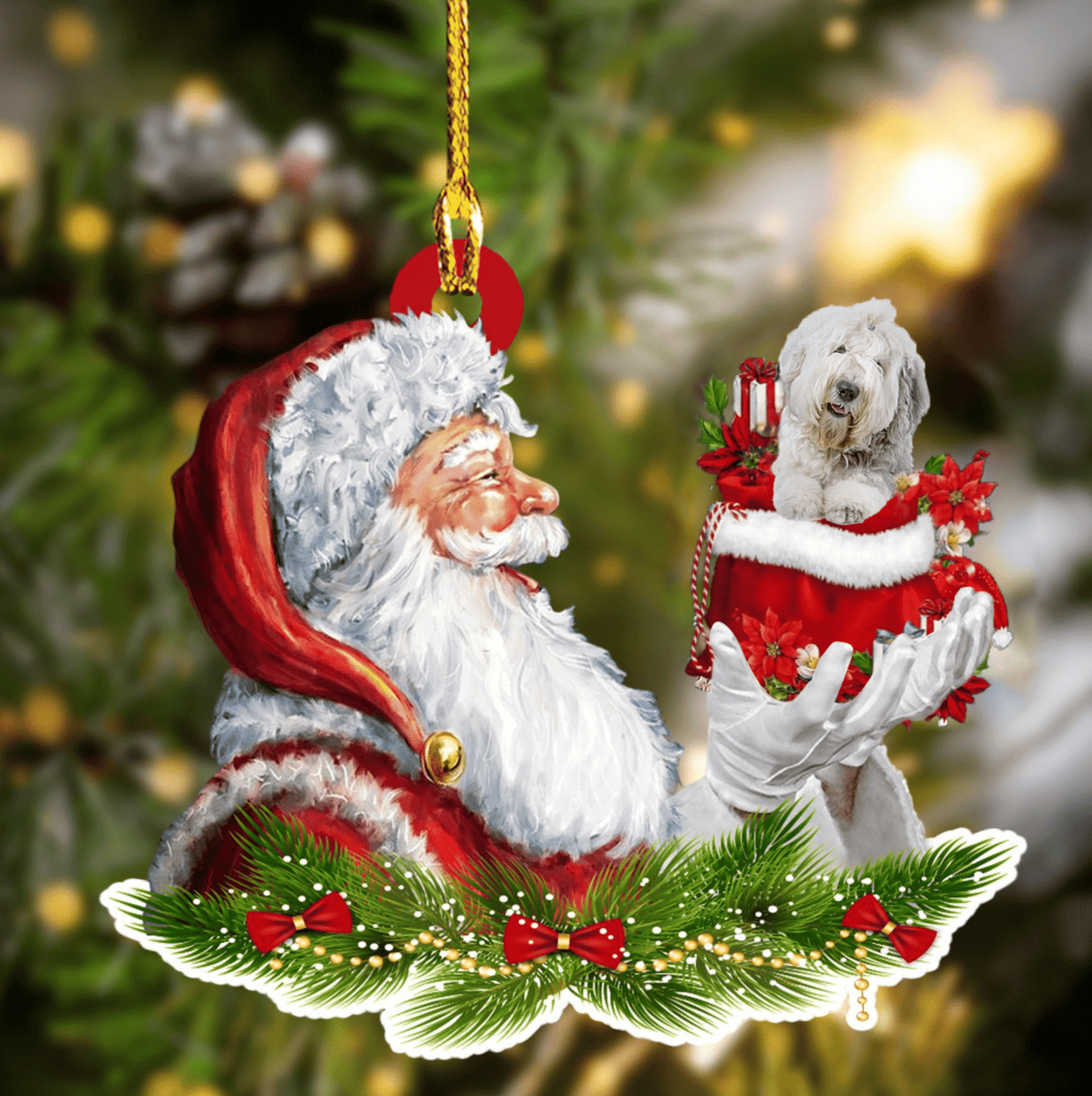 Old English Sheepdog 2 and Santa Christmas Ornament for Dog Lovers, Dog Mom Acrylic Dog Ornament OO3252