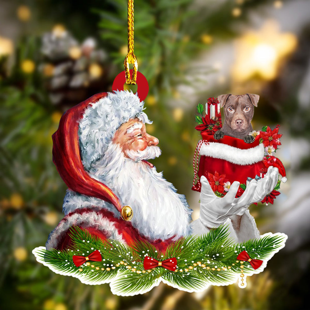 Patterdale Terrier and Santa Christmas Ornament for Dog Lovers, Dog Mom Acrylic Dog Ornament OO3260