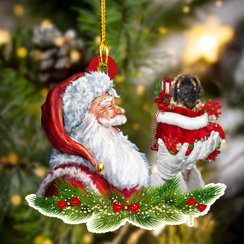 Leonberger and Santa Christmas Ornament for Dog Lovers, Dog Mom Acrylic Dog Ornament OO3247