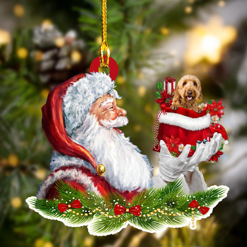 Goldendoodle and Santa Christmas Ornament for Dog Lovers, Dog Mom Acrylic Dog Ornament OO3244