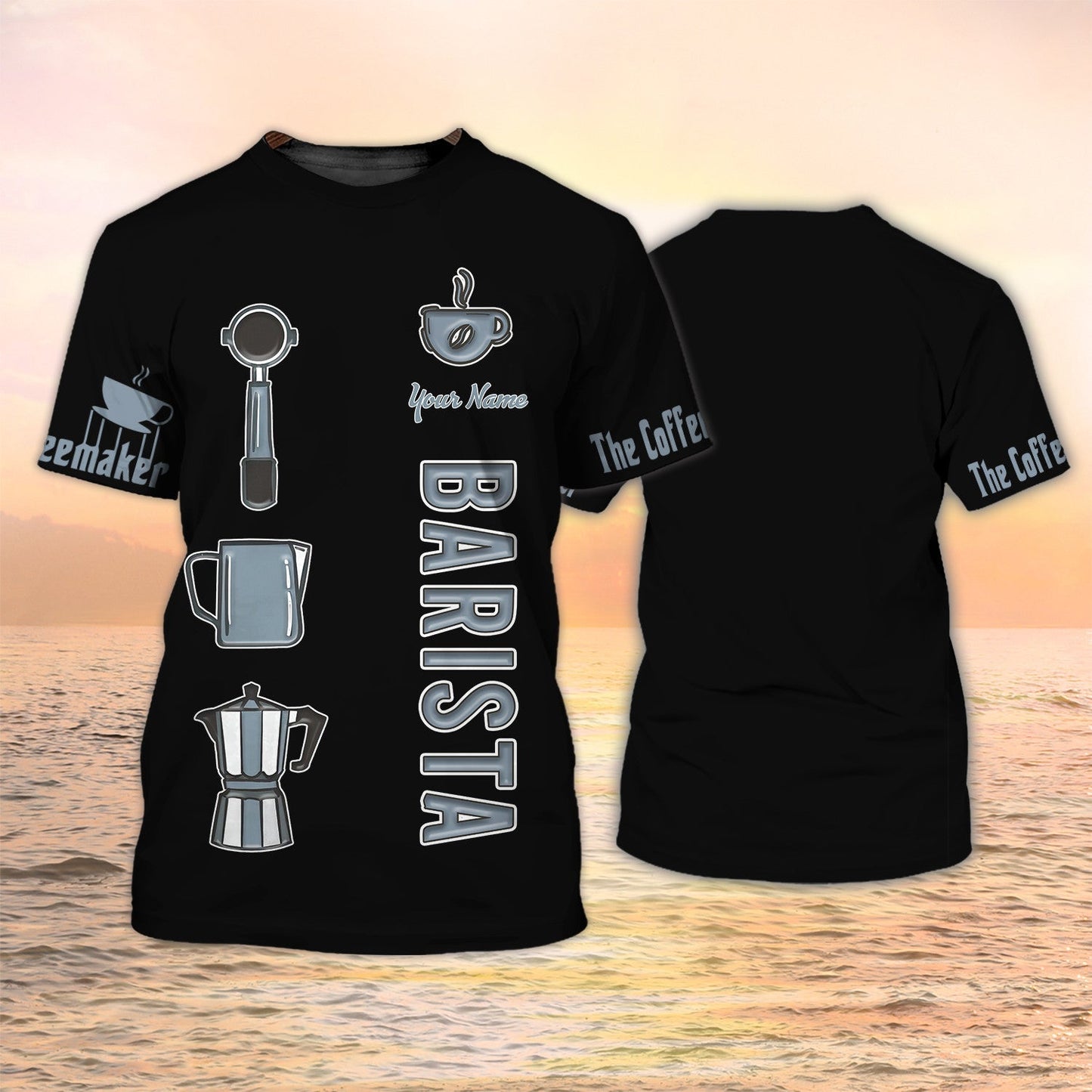Barista Shirt Coffee Tools Set Print Shirt Coffeemaker Custom Black Tshirt For Barista Men Women TO2153