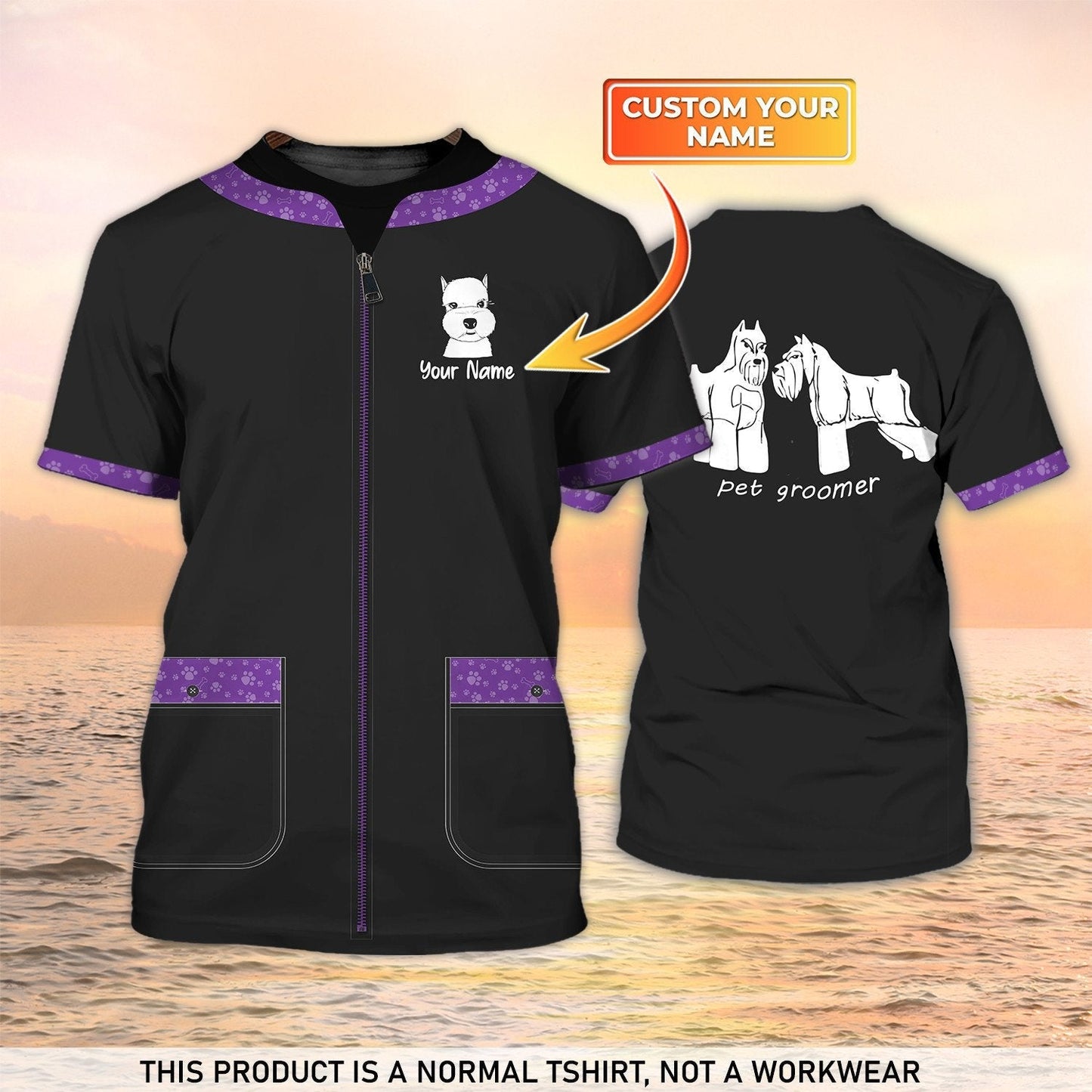 Pet Groomer T Shirt Grooming Custom Shirts Pet Salon Uniform Black & Purple TO2106