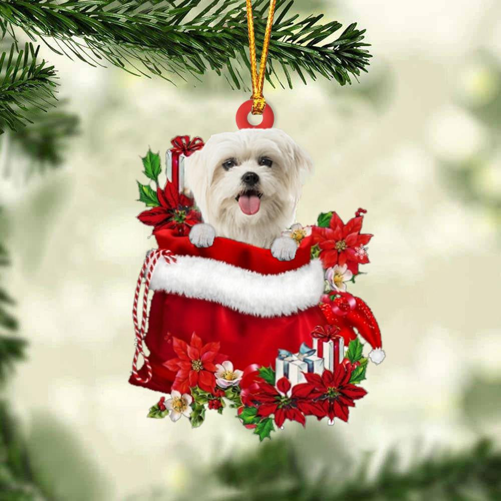 Maltese In Gift Bag Christmas Ornament for Dog Lovers Made by Acrylic OO3050