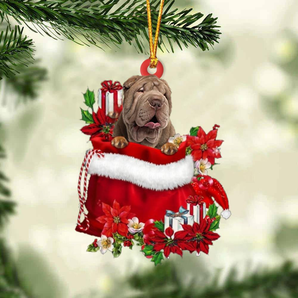 Shar Pei In Gift Bag Christmas Ornament for Dog Lovers Made by Acrylic OO3016