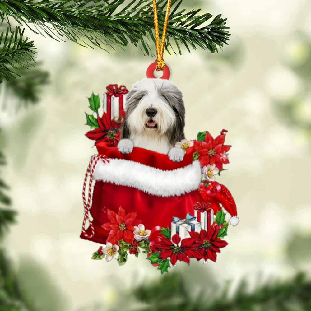 Old English Sheepdog In Gift Bag Christmas Ornament for Dog Lovers Made by Acrylic OO3038