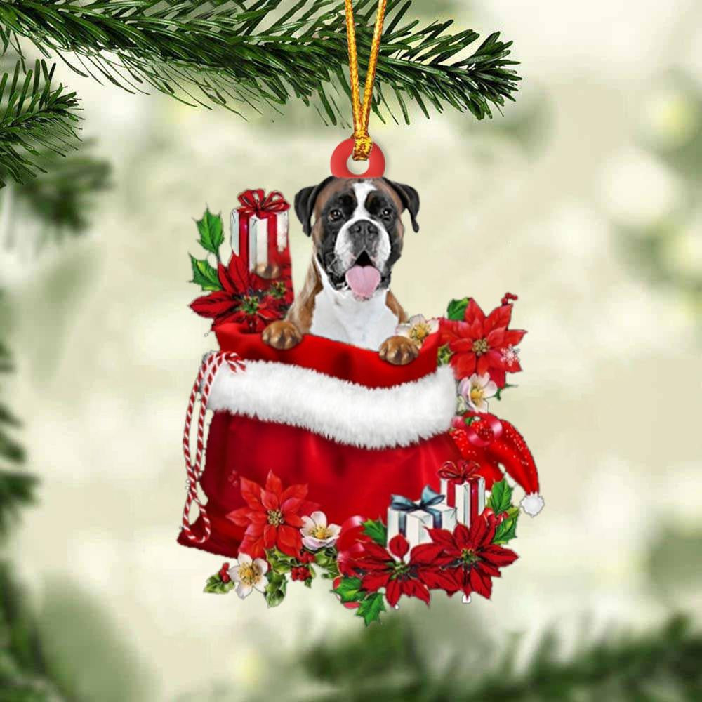 Boxer In Gift Bag Christmas Ornament for Dog Lovers Made by Acrylic OO3033