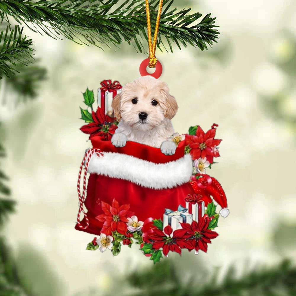 Maltipoo In Gift Bag Christmas Ornament for Dog Lovers Made by Acrylic OO3037