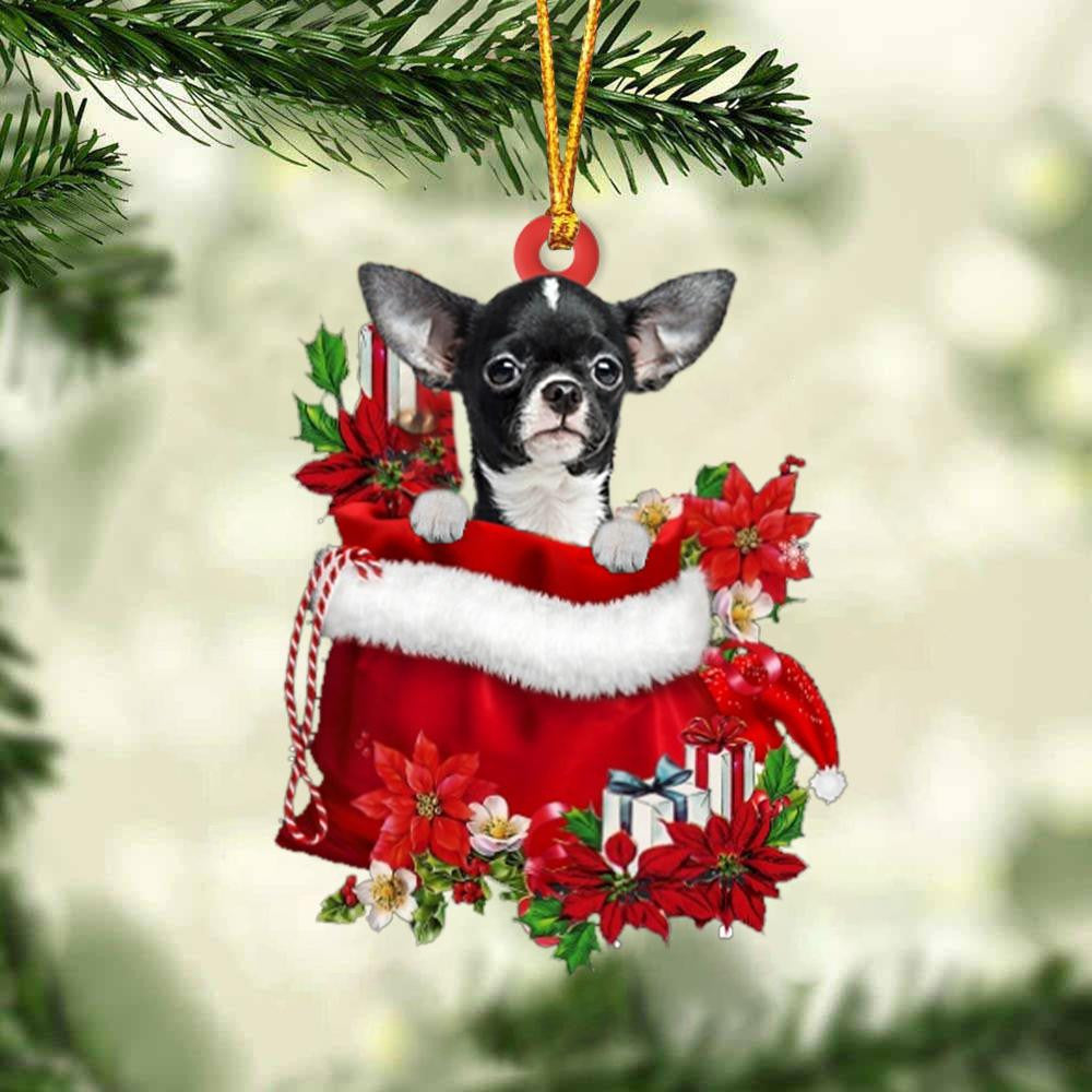 Chihuahua In Gift Bag Christmas Ornament for Dog Lovers Made by Acrylic OO3010