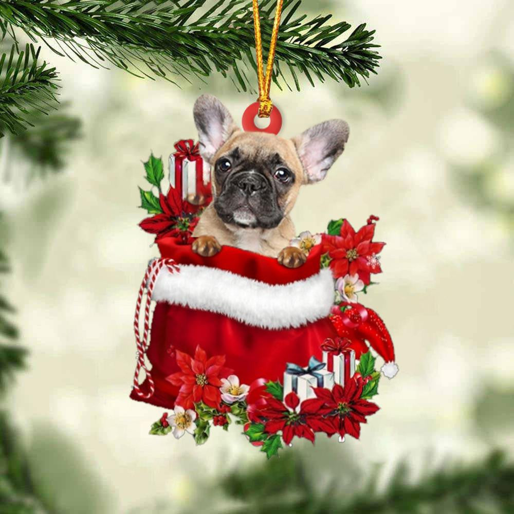 French Bulldog In Gift Bag Christmas Ornament for Dog Lovers Made by Acrylic OO3013