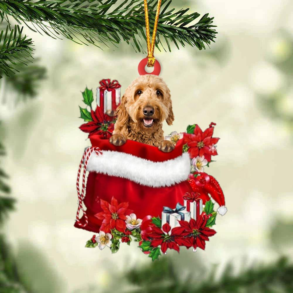 Goldendoodle In Gift Bag Christmas Ornament for Dog Lovers Made by Acrylic OO3004