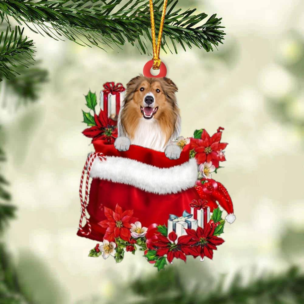 Rough Collie In Gift Bag Christmas Ornament for Dog Lovers Made by Acrylic OO3007