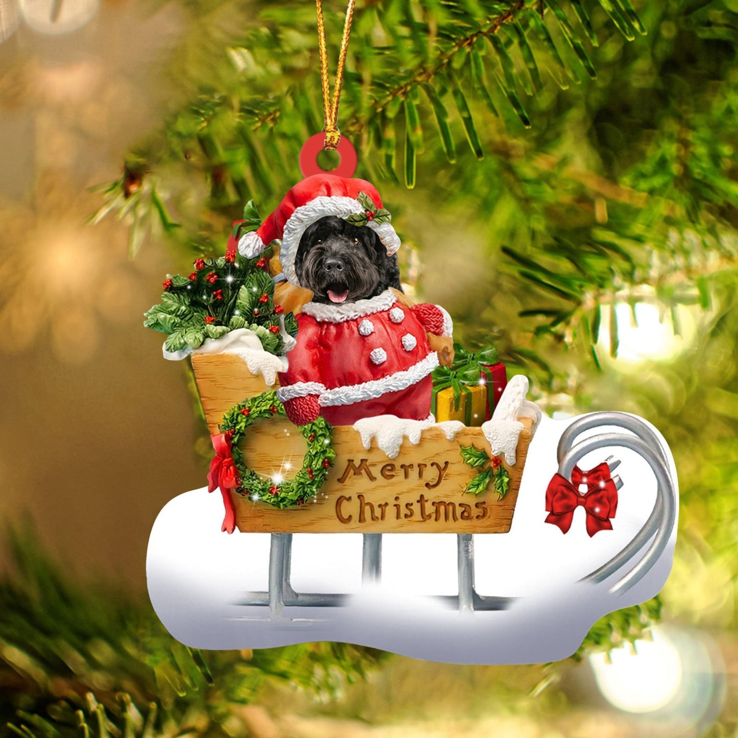 Cockapoo Sitting On A Cute Sleigh Ornament Flat Acrylic Funny Dog Ornament OO2969
